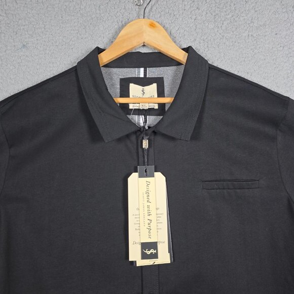 Scott James Shirt Mens Size XL Black Slim Fit Knit Cotton Short Sleeve Goth NWT - Picture 2 of 10